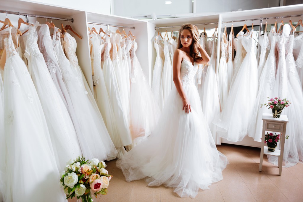 Trying on wedding dress